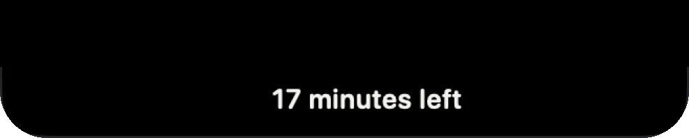 A timer heads-up in the notch: 17 minutes left.