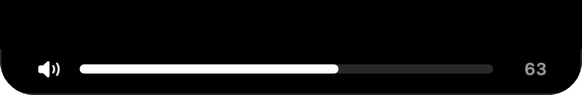 A slim volume bar sliding out of the notch, at 63.